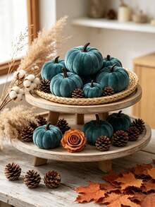 15/6/1pc Blue Artificial Pumpkin Plant, Autumn Thanksgiving Party Halloween Decoration Fake Plant, Artificial Plant Pumpkin Set, Suitable For Home Kitchen Fireplace Mantel Porch Outdoor Decoration, Wedding Table Centerpiece Decoration, Harvest Festival Autumn Decoration, School Supplies - Gray-blue - View 6