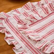 1/2/4/6/8pcs Red Triple Stripe Ruffle Edge Square Placemats, Multiple Quantity Options, Versatile For Home Kitchen Table Decor, Water Cup Bowl Plate Anti-Slip Mat, Suitable For Holiday Party Birthday Wedding Dinner Office Desk Coffee Table Home Decor Room Decor Dorm Decor All Season - Red - View 5