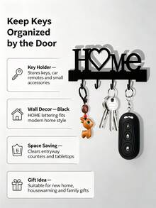1pc Home Love Shaped Key Holder Wall-Mounted Entryway Organizer With Hooks, Wall-Mounted Storage Rack, Includes Screws, Requires Drilling, Suitable For Home Decor, Living Room Decor And Housewarming Gift - Multicolor - View 6