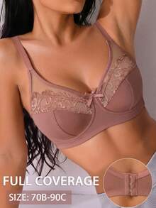 1pc Lace Patchwork Sexy Women's Bra, Wire-Free Casual Comfortable Bralette With Back Design, Thin Sports - Brown - View 5