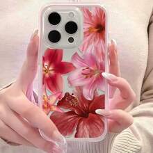 1pc Pink Butterfly Flower Pattern New Personalized Frame 2-In-1 Transparent Full Coverage TPU Anti-Drop Fashion Phone Case Compatible With IPhone 11 12 13 14 15 16 17 Pro Max - Multicolor - View 5