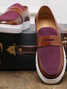 Men's Loafers Fashion New British Style Slip-On Flat Shoes Suede Matte Soft Sole Shoes - Red - View 3