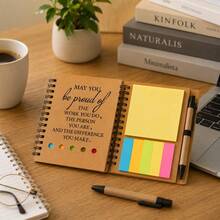 8pcs Set (Notebook + Large Sticky Notes + 5 Long Sticky Notes + Pen), Paige Stationery Set: Inspirational Notebook, Inspirational Quote Style Signature Pen, Sticky Notes, Pen, With Brown Category Label Bar, Includes Sticky Notes, Paper Stationery Combination Set - Multicolor - View 3