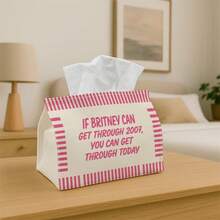 1pc Fun Retro Popular Tissue Box Cover - Pink Striped & Text Quote Design, Party Tissue Box, Multi-Functional Suitable For Kitchen & Dining Room, Durable Fabric Napkin Storage Box - Multicolor - View 7