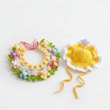 1 Set Handmade Crochet Pet Hat And Bib Set, Cute Floral Crochet Hat And Colorful Drool Bib, Suitable For Cats And Dogs, Adjustable Soft Neck Accessory, Daily Wear, Photo Prop, Party, Gift For Pet Lovers - Multicolor - View 9