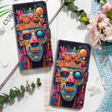 GLANDOTU Colorful Mask Graffiti Pop Art Print PU Leather Wallet Phone Case, Flip Cover Card Slot Kickstand Protective Shell, Compatible With Multiple Brands And Models - Multicolor - View 3