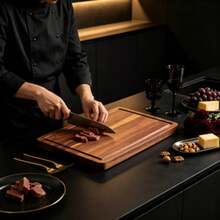 Large Heavy-Duty Acacia Wood Cheese Board/Cutting Board With Juice Groove And Non-Slip Feet - Suitable For Kitchen, BBQ, Serving Tray, Large Cutting Board For Meat, Vegetables And Fruit, Polished For Extra Durability - View 9