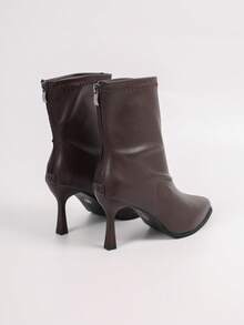 Women's Vintage-Style Color-Block Ankle Boots Featuring A Glossy Finish, Pointed Toe, Kitten Heel, And Back Zipper-A Stylish And Versatile Choice. - Brown - View 6