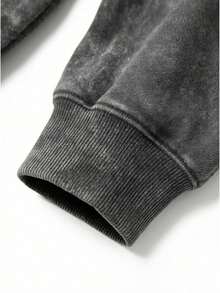 GRDR Men's Autumn/Winter Casual Streetwear Distressed Washed Thermal Lined Loose Fit Hoodie - Black - View 9