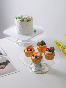 Gold & Silver Metal Base Acrylic Cake Stand, Transparent Dessert Display Tray, 1pc/3pcs Set, Large/Medium/Small, Suitable For Wedding, Birthday, Eid Party, Home Decor - Silver - View 6