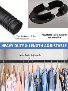 Extra Long Stainless Steel Curtain Rod, Curtain Rod, Clothes Rack, Tension Rod, ...Drying Rack, Hanging Rod, Bracket, Kitchen Storage Rod, Pull Rod Shovel Hanging Rod, Clipboard Hanging Rod, Kitchen Towel Hanging Rod, Snow Basin Hanging Rod, Basement Hanging Rod, No Drilling Required, Stainless Steel Material, Easy Installation, No Adhesive Needed, Suitable For Wardrobe, Bathroom, Window, Abaya Rack, Telescopic Star Wand Multi-Color Options - Black - View 3