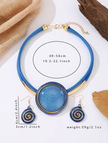 1 Set European American African Bohemian Exaggerated Handmade Heavy Work Aluminum Wire Woven Geometric Resin Necklace & Earrings - Royal Blue - View 3