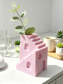 3D Printed Macaron Color Gradient Staircase Vase, Matte Texture Architectural Style Flower Arrangement Decor, Bedside Table Dried Flower Storage Ornament For Bedroom, Niche Premium Home Decor Craft - Multicolor - View 6