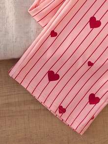 Spring/Autumn Girls Casual Burgundy Ribbed Long Sleeve Top + Heart Vertical Ribbed Pants Pajama Set, Lace Collar, Soft Fabric, Home Leisure Wear - Burgundy - View 7