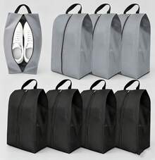 Pack Of 8 Waterproof Zip Shoe Storage Bags, Dustproof Travel Organizer Pouches In Black & Grey For Travel And Home Use - View 1