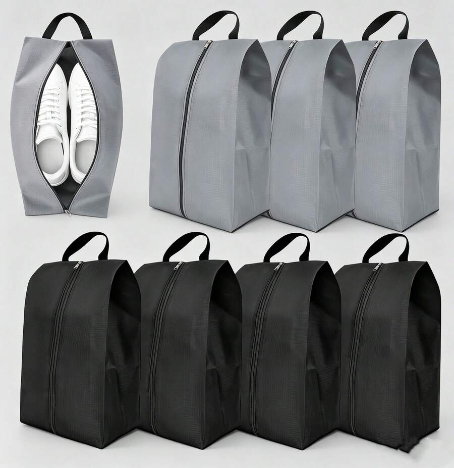 Pack Of 8 Waterproof Zip Shoe Storage Bags, Dustproof Travel Organizer Pouches In Black & Grey For Travel And Home Use - View 1