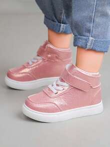 High-Top Sneakers Cute Shiny Surface Hook And Loop Soft Sole Non-Slip Toddler Casual Sports Walking Shoes - Pink - View 8