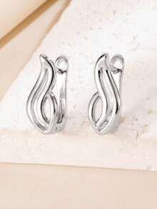 1 Pair Minimalist Elegant Double-Layer Wavy Hollow Hoop Earrings For ...