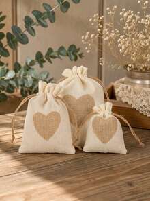 8pcs/15pcs Heart Burlap Drawstring Gift Bags, Small Linen Pouches With Heart Patch, Multi Color Reusable Fabric Treat Bags For Wedding Favor, Bridal Shower, Holiday Party Storage - Diverse - View 2