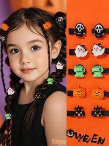 10pcs Girls Cartoon Pumpkin Skeleton Halloween Party Hair Clips - Multicolor - View 1