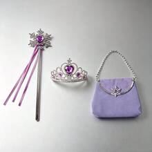 Purple 3-Piece Princess Daily Outfit Set, Includes 1 Fairy, 1 Crown, 1 Handbag, Suitable For Daily Wear,Halloween - Purple - View 9