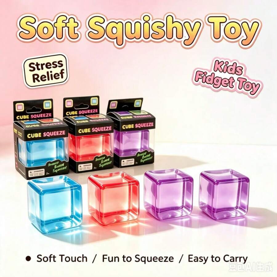 DOWMOO Schylling 1pc Ice Cube Stress Relief Toy, Slow Rebound Soft Sensory Squeeze Ball, Desktop Anxiety Relief Handheld Toy (Randomly Sent Outer Packaging Box), Gift For Friends - Multicolor - View 1