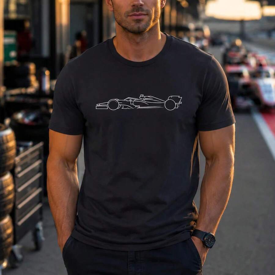 Minimalist Race Car Shirt F1 Inspired Racing Tee Motorsport Outline Graphic Unisex T-Shirt Racing Gift For Car Lovers - Black - View 1
