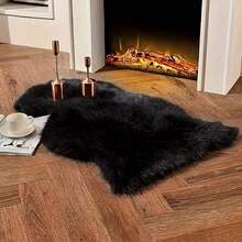 1 pieza Alfombra larga de lujo negra y esponjosa, alfombra larga de estilo nórdico y esponjosa, tamaño asimétrico con error de corte de 1-5 cm, alfombra para el dormitorio y la cama, regalo de Navidad, manta para el alféizar de la ventana, alfombra decorativa suave, decoración del dormitorio, alfombra pequeña, alfombra, decoración del hogar, alfombra para la sala de estar, alfombra pequeña para la sala de estar, alfombra para el dormitorio, decoración del hogar para la sala de estar, alfombra para exteriores, alfombra lavable, alfombra de felpa, alfombra de piel, alfombra de otoño/invierno, gruesa/esponjosa - Negro - Ver 6