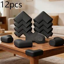 12pcs Foam Corner Guard Set - Suitable For Furniture, Fireplace, Table, Stairs And Cabinet, As Safety Anti-Collision Corner Guard. | Wall Anti-Collision Pad, Table Corner Protector, Protective Edge Strip - O-Black - View 4