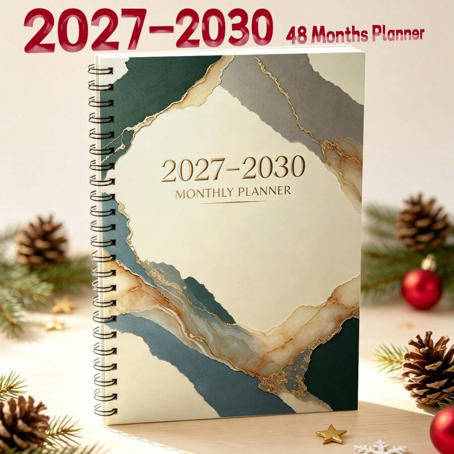 1PC A5 4-Year Monthly Planner 2027-2030, Classic Blue Floral Cover Spiral Notebook, 48 Month Calendar With Tabs, Twin-Wire Bound Premium Paper, Weekly & Monthly Schedule Organizer For Student Office School - A5 - View 1