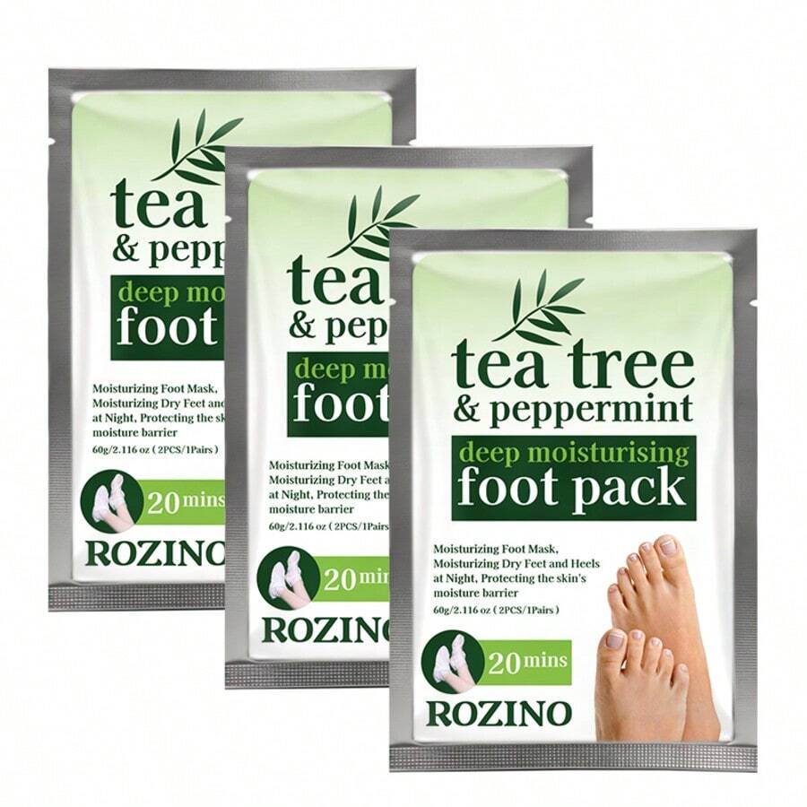 Rozino 3 buah Masker Kaki Pelembap Mendalam Tea Tree Mint. Aroma Tea Tree Mint, Menyegarkan dan Nyaman di Kaki, Melembapkan Secara Mendalam, Menenangkan Kaki Kering dan Kasar, Menutrisi dan Melembutkan, Memperbaiki Kekeringan dan Pengelupasan pada Kaki. Dikemas Individual 60g, Bersih dan Higienis, Perawatan SPA Kaki di Rumah, Mudah Digunakan - View 1