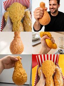 1pc Realistic Large Chicken Drumstick Squishy Stress Relief Toy, Sensory Squeeze Toy - Multicolor - View 9