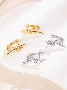 1 Pasang Anting Hoop Minimalis Kasual dengan Simpul Tali Terpilin dan Zirkonia Penuh Bertekstur untuk Wanita, Aksesori Berkualitas Elegan dan Lembut untuk Perjalanan. - anting-anting - View 1