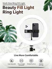 Adjustable LED Ring Light, Live Streaming Makeup Beauty Fill Light, 3 Color Modes, Freely Adjustable Angle, Widely Applicable To Phones And Tablets, Stable Non-Shaking Shooting Light - A - View 1