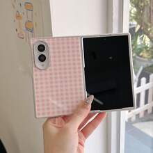 Macaron Colorful Plaid Detachable Case For Galaxy Z Fold3/4/5/6/7/8, Minimalist Silver Edge Contrast Color Foldable Screen Shockproof Phone Protective Cover - Pink - View 3