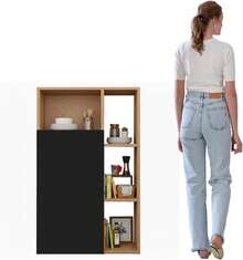 Mueble Alacena Despensero Organizador Multiusos Melamina de Alta Resistencia, con Puerta, Estantes y Repisas (Roble Negro) - roble negro - Ver 8
