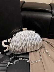 Dedoo Shell Hollow Design Creative Acrylic Chain Women's Bag, Personalized Casual Shoulder Bag, Suitable For Party, Gathering, Street Photography - Silver - View 2
