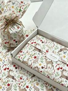 10pcs Christmas Deer Pattern Handmade Paper, Christmas Lights, Rabbit, Christmas Hat, Pine Cone - 20 Inch * 14 Inch, Handmade Wrapping Paper, Easy To Protect Items, Gift Box Filler, Party Decoration - Christmas Style Design, Durable Packaging, Holiday Gift Wrapping, Holiday Decoration - A - View 1