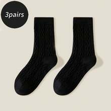 3/6 Pairs Thickened Diagonal Rib Mid-Calf Socks, Warm And Comfortable, Solid Color Long Socks, Moon Socks, Antibacterial And Moisture-Absorbing, Comfortable And Warm, Suitable For Sports, Home, Casual And Commuting - Multicolor - View 8