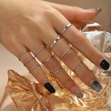 10 Simple And Personalized Thin Finger Ring Sets (The Styles In The Picture Are Shipped Randomly) - Silver - View 4