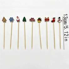1/20/50/100/200/400pcs/Multiple Christmas Theme Decorative Picks, Including Small House, Snowman, Gift, Sock, Snowflake And Other Fun Shapes, Suitable For Cake, Dessert, Fruit Platter, Cocktail Garnish Decoration, Christmas Party Gathering Dessert Table Decoration, Enhancing Holiday Atmosphere, Enriching Tabletop Festive Decoration Matching. - Multicolor - View 5