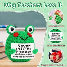 1pc Handmade Crochet Blush Frog Figurine, Knitted Green Toad Ornament With Rectangular Quote Card, Woven Amphibian Desktop Decor, Mini Craft Accessory For Home Office Shelf, Daily Gift For Friends Colleagues Family - Multicolor - View 8