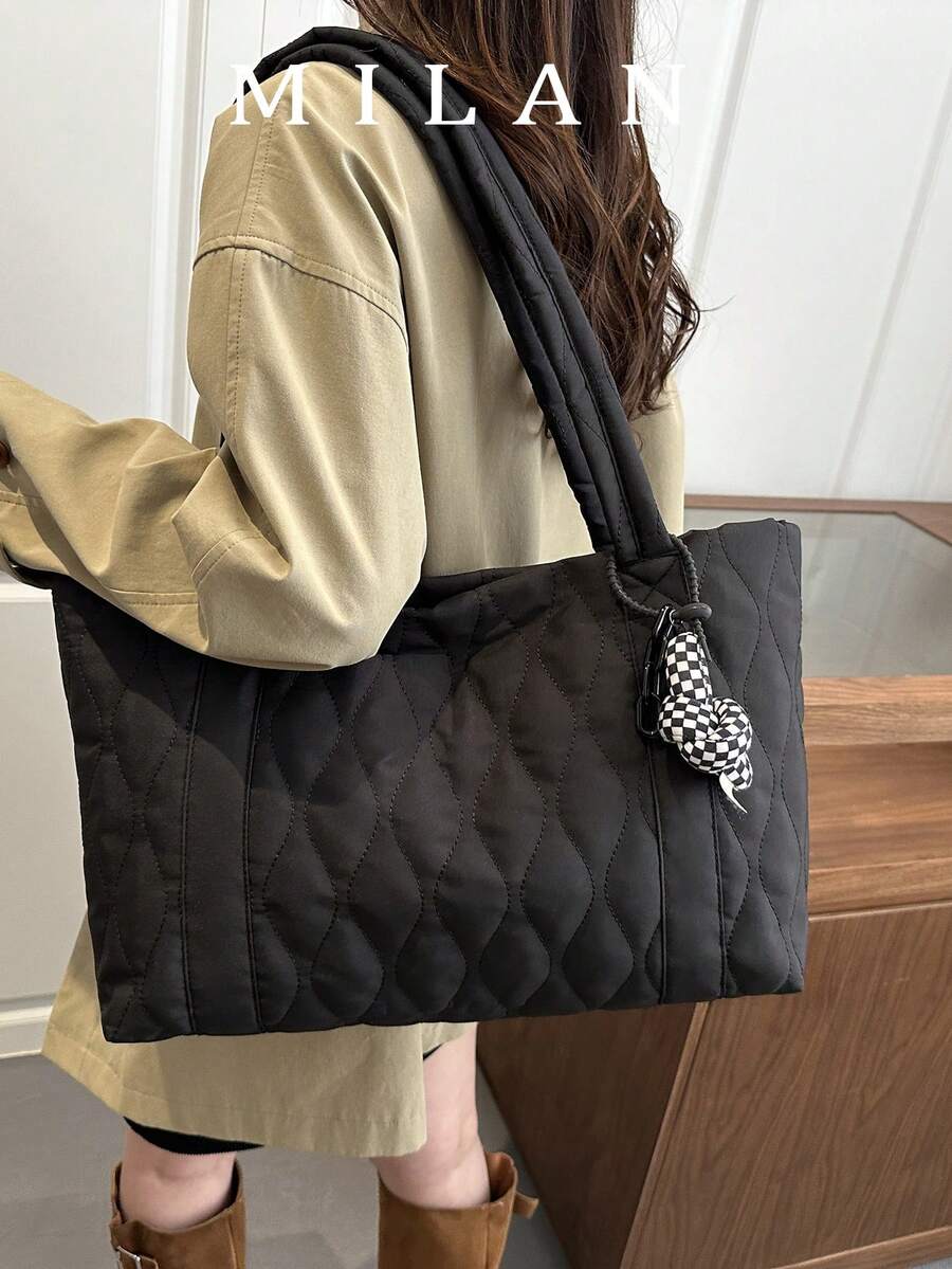 韓式新款大容量女款時尚腋下單肩包 刺繡手提包 小眾款 便攜大容量 適合青少年女孩、女性、大學生、大學、中學、高中,適用戶外、旅行、出遊、工作、商務、通勤、度假、購物 - 黑色 - 查看 1