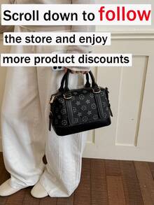 New Vintage Allover Print Women's Handbag Large Capacity Women's Bag With Detachable Shoulder Strap PU Leather Shoulder Bag/CrossbodyBag - Black - View 3
