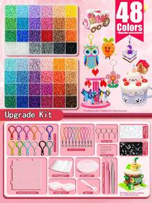 96/72/48/24色 Perler 珠子套裝含工具，包含4片正方形底板、收納盒、熨燙紙、掛繩、鑰匙圈、裝飾配件，適合DIY愛好者製作裝飾性DIY拼圖，復活節與情人節理想禮物 - A - 查看 9