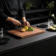 Large Heavy-Duty Acacia Wood Cheese Board/Cutting Board With Juice Groove And Non-Slip Feet - Suitable For Kitchen, BBQ, Serving Tray, Large Cutting Board For Meat, Vegetables And Fruit, Polished For Extra Durability - View 6