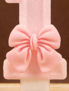 1pc Pink Bow Birthday Candle, Pink Glitter Sequin Decorated Number Candle 0-9, Romantic Gift For Best Friend, Mother, Girlfriend, Suitable For Birthday Party Cake Decoration, Creating Atmosphere, Christmas, Halloween Decoration, Baking Insert Decoration, Suitable For Girls, Children, Adults, Also Can Be Used For Ceremony Supplies, Gifts, Graduation Ceremony, Wedding And Other Occasions, Girl Photography Props, And Reliable - Multicolor - View 4