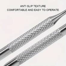 JSS. JSS 2Pcs Russian-Style Double-Ended Stainless Steel Cuticle Pusher, Nail Dead Skin Remover Spoon, Anti-Slip Handle Manicure Pedicure Pre-Treatment Nail Art Tool - Silver - View 7