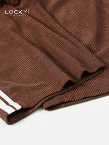 1pc Men's Simple College Style Corduroy Comfortable Loose Drawstring Straight Leg Casual Long Pants - Brown - View 5