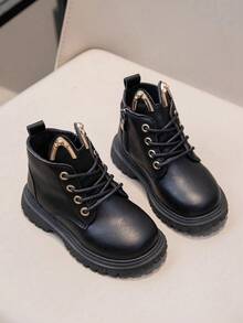 1 Pair Kids Black Boots, Spring/Autumn/Winter Baby Single Military Boots - Black - View 2